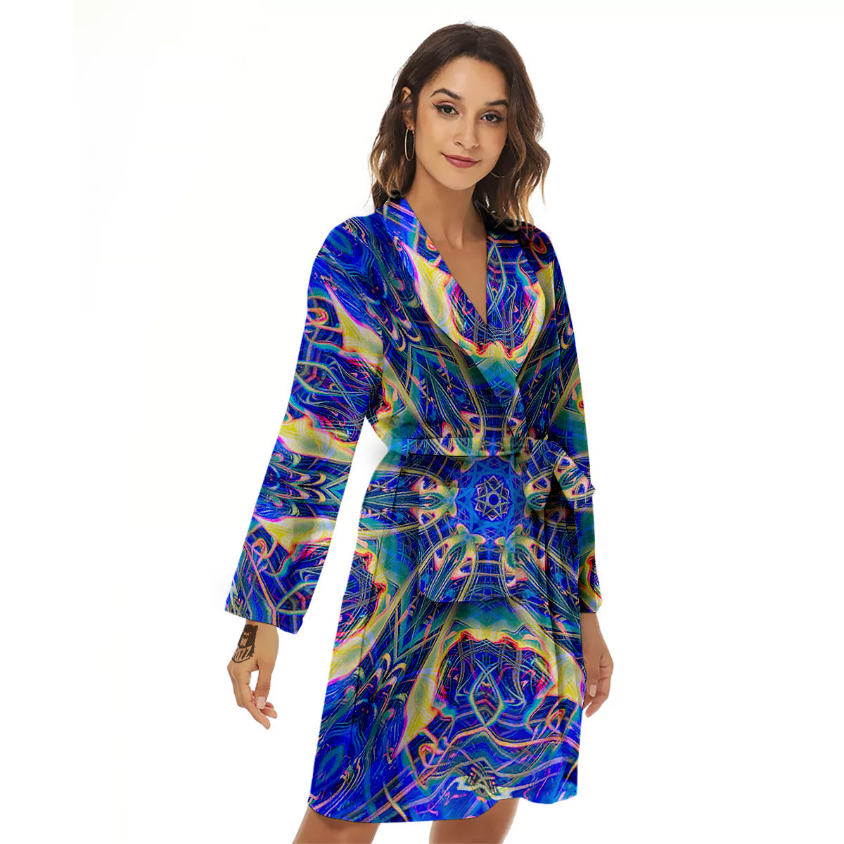 Kaleidoscope Blue Print Women's Robe-grizzshop
