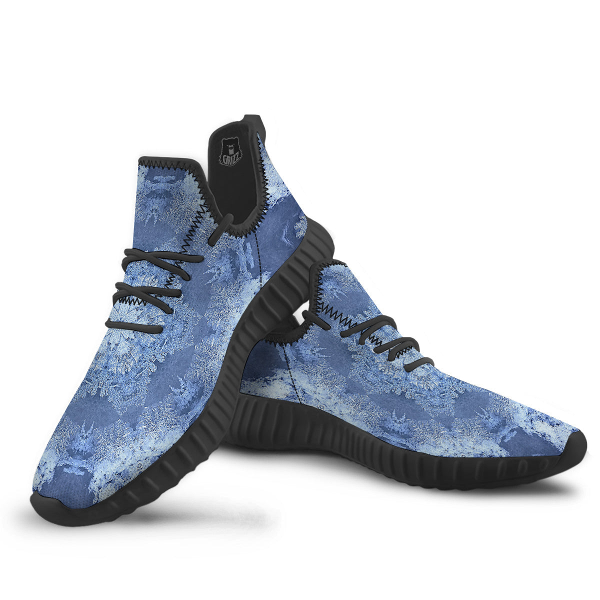 Kaleidoscope Blue Snowflake Print Black Walking Shoes-grizzshop