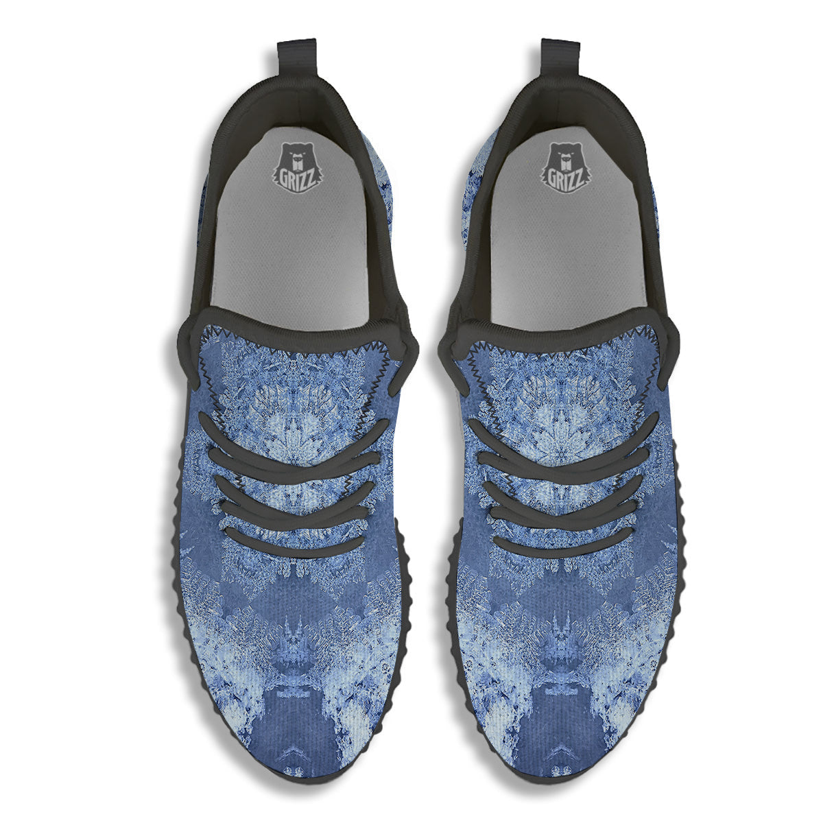 Kaleidoscope Blue Snowflake Print Black Walking Shoes-grizzshop