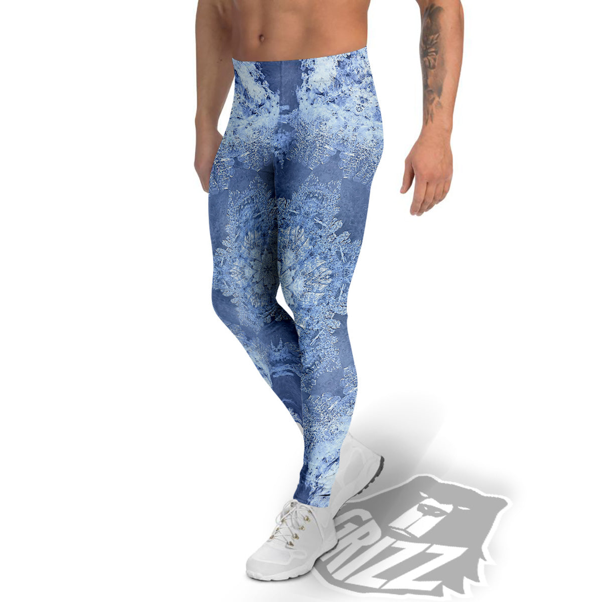 Kaleidoscope Blue Snowflake Print Men's Leggings-grizzshop