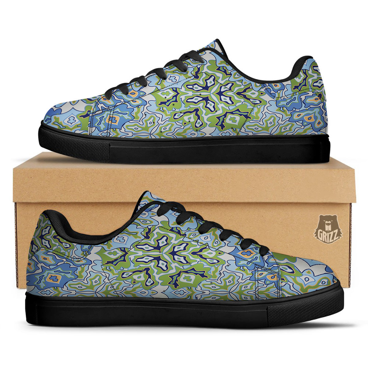 Kaleidoscope Boho Print Black Low Top Sneakers-grizzshop