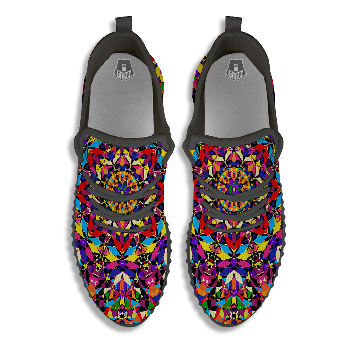 Kaleidoscope Colorful Print Black Walking Shoes-grizzshop