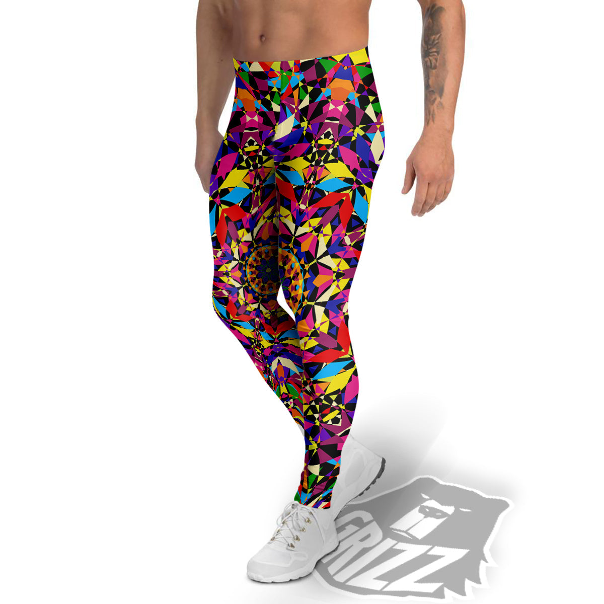 Kaleidoscope Colorful Print Men's Leggings-grizzshop