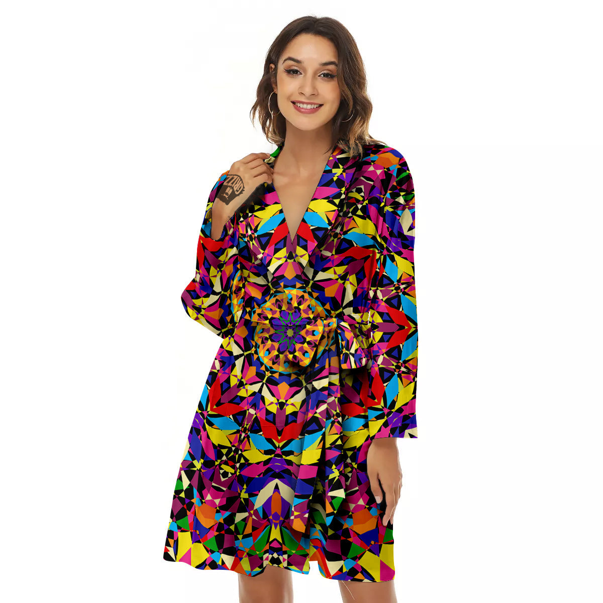 Kaleidoscope Colorful Print Women's Robe-grizzshop