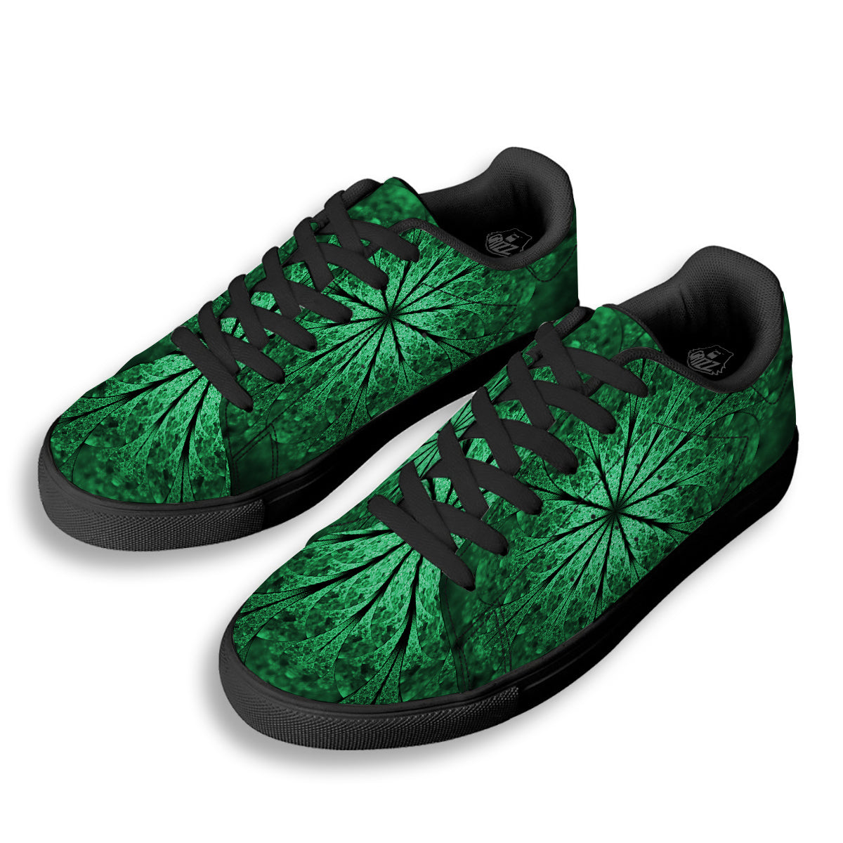 Kaleidoscope Dark Green Print Black Low Top Sneakers-grizzshop