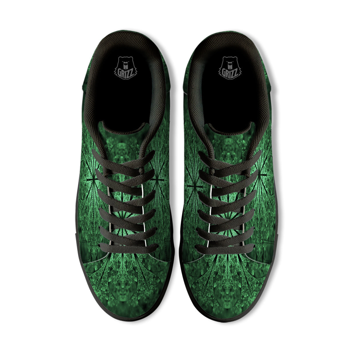 Kaleidoscope Dark Green Print Black Low Top Sneakers-grizzshop