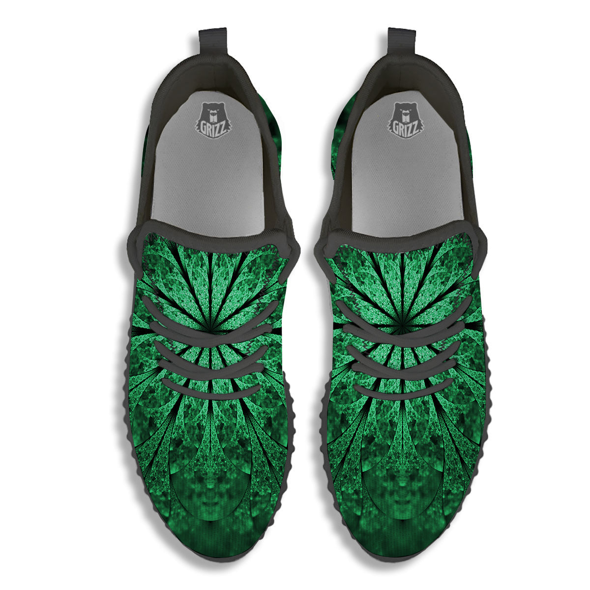 Kaleidoscope Dark Green Print Black Walking Shoes-grizzshop