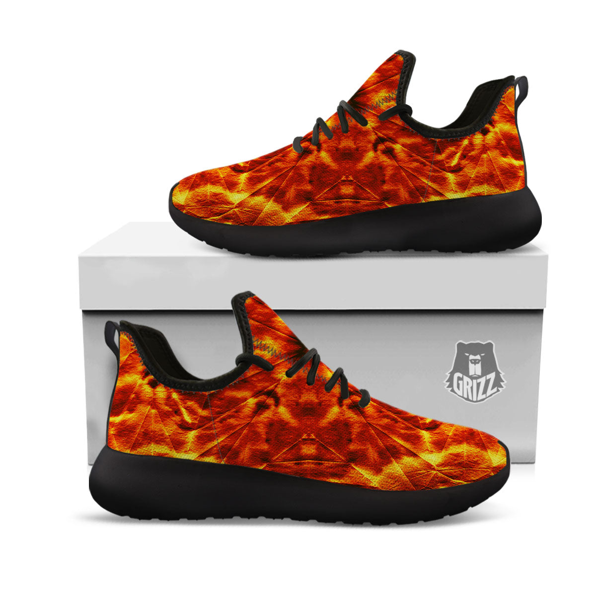 Kaleidoscope Flame Print Black Athletic Shoes-grizzshop
