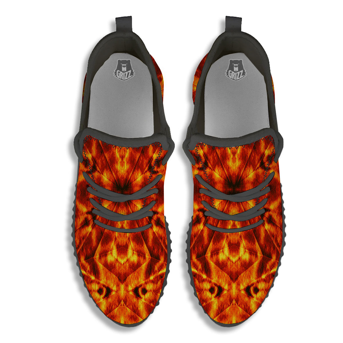 Kaleidoscope Flame Print Black Walking Shoes-grizzshop