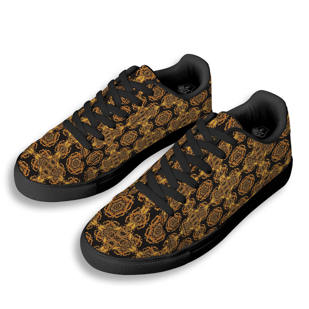 Kaleidoscope Gold Print Black Low Top Sneakers-grizzshop