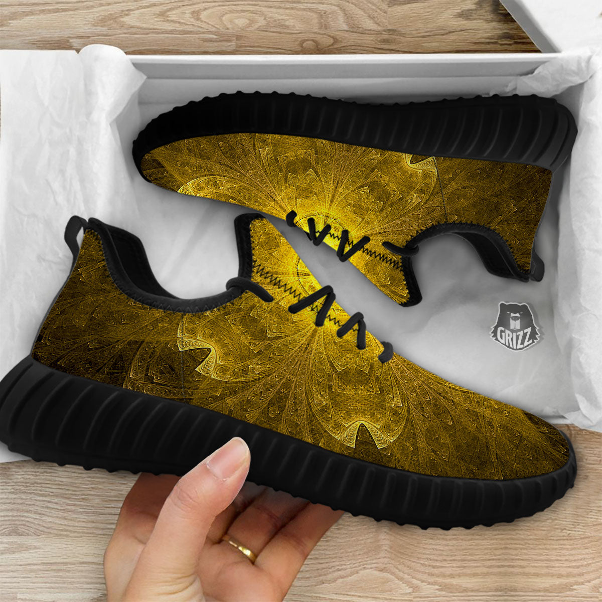 Kaleidoscope Golden Print Black Walking Shoes-grizzshop