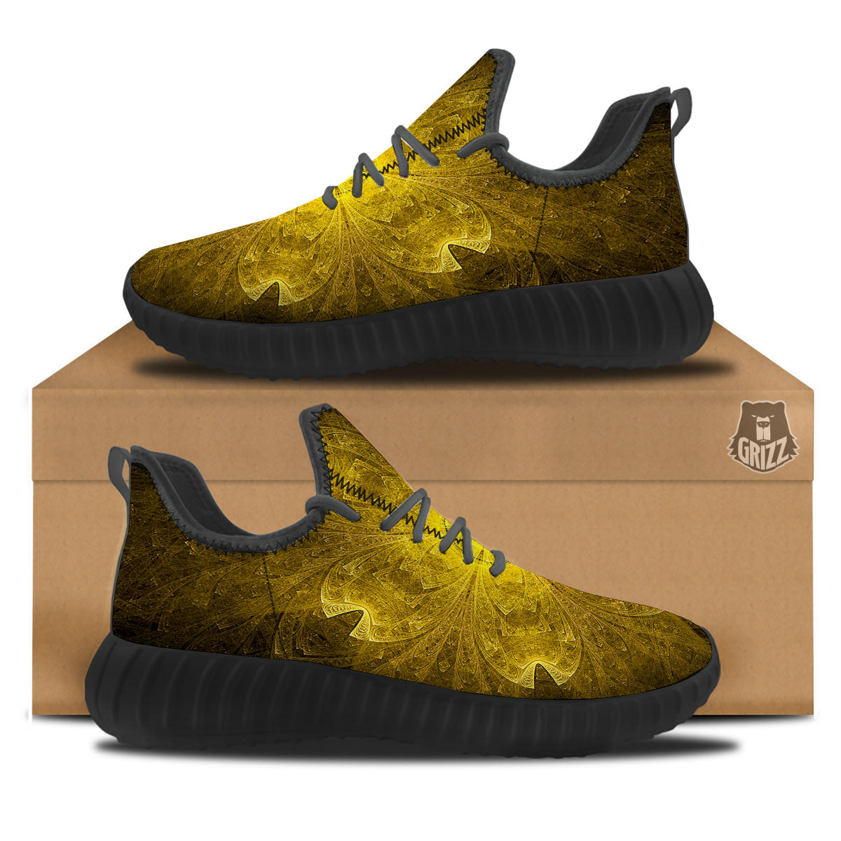 Kaleidoscope Golden Print Black Walking Shoes-grizzshop