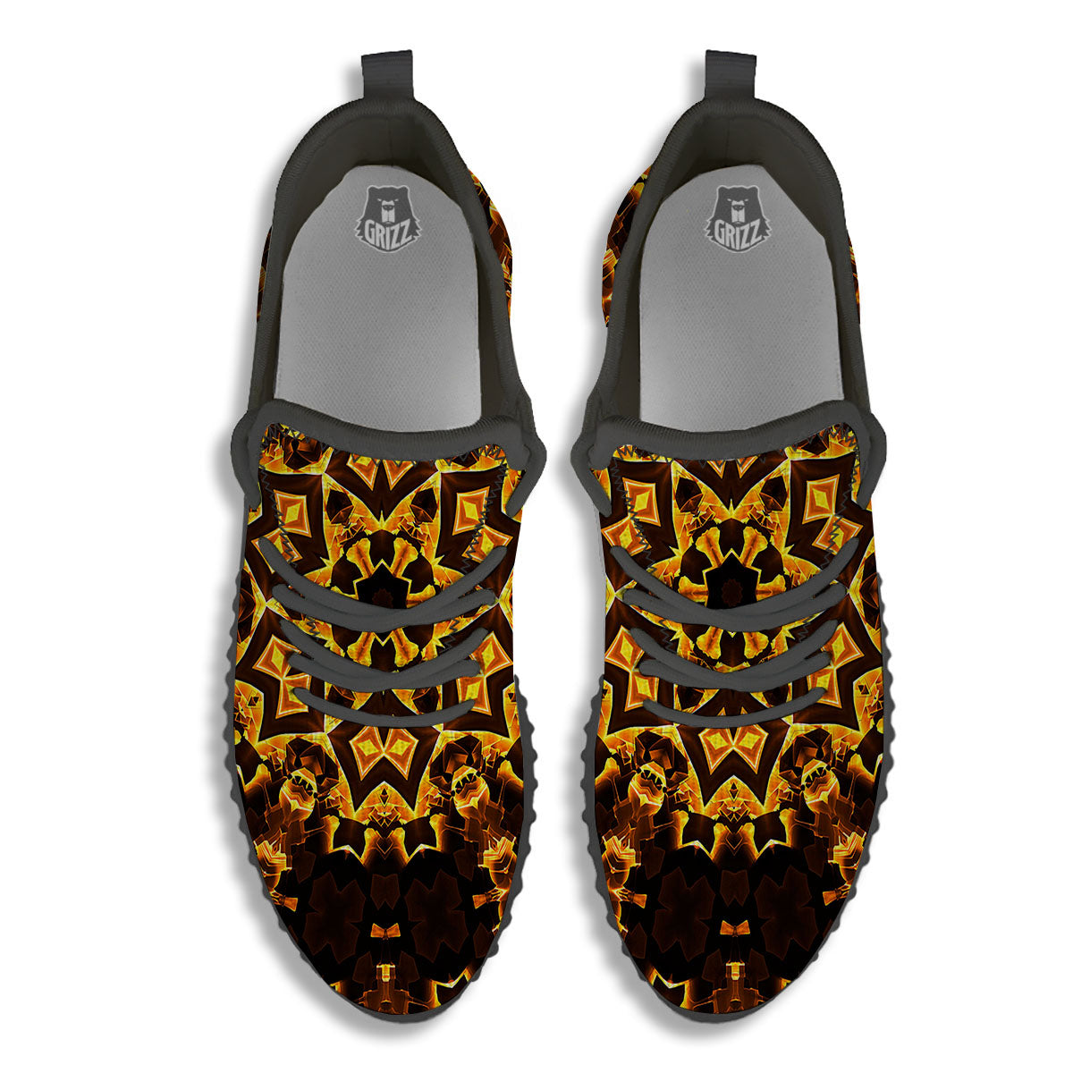 Kaleidoscope Lights Gold Print Black Walking Shoes-grizzshop