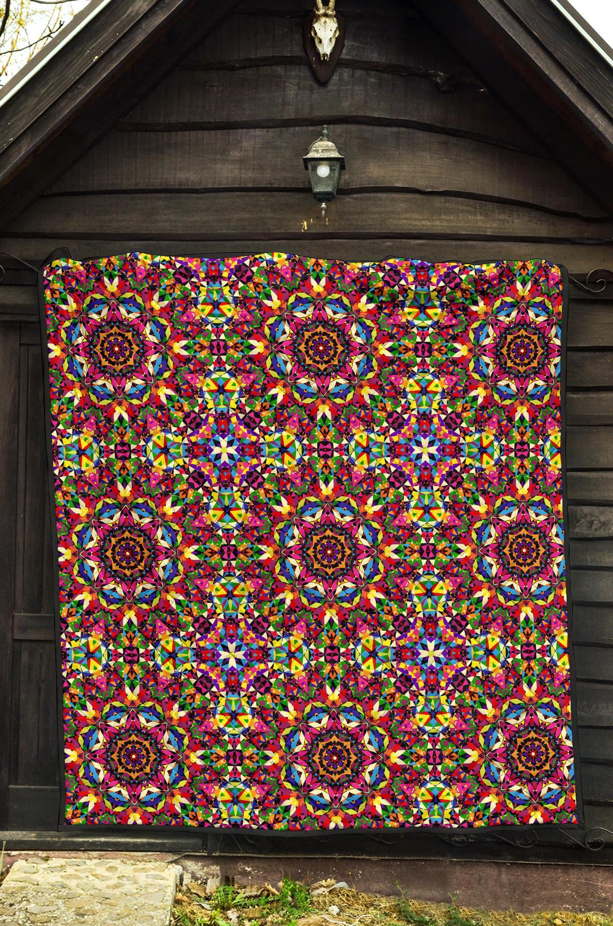 Kaleidoscope Pattern Print Quilt-grizzshop