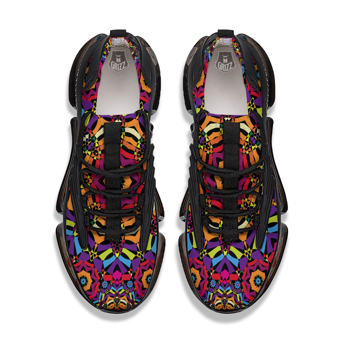Kaleidoscope Psychedelic Colorful Print Black Gym Shoes-grizzshop