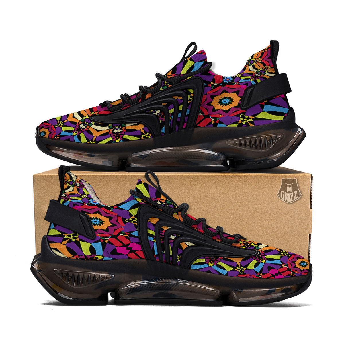Kaleidoscope Psychedelic Colorful Print Black Gym Shoes-grizzshop