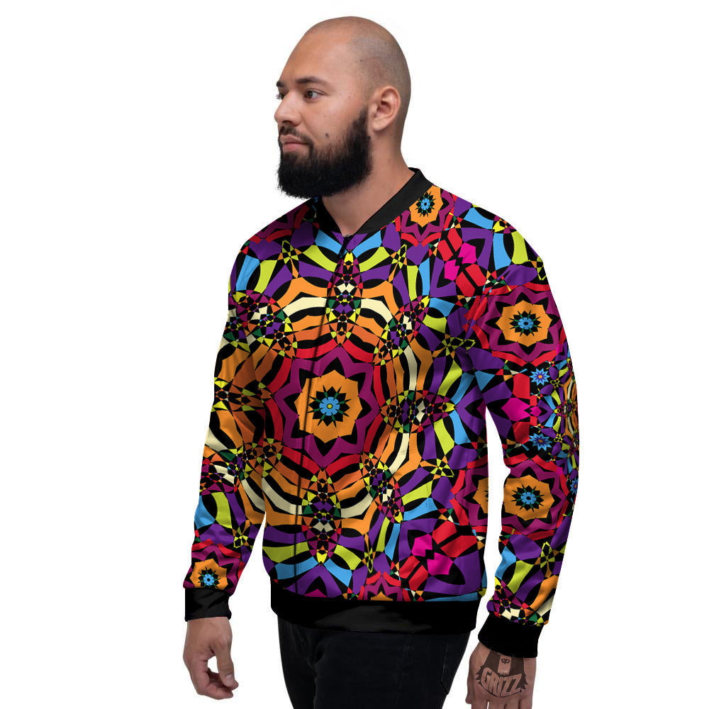 Kaleidoscope Psychedelic Colorful Print Men's Bomber Jacket-grizzshop
