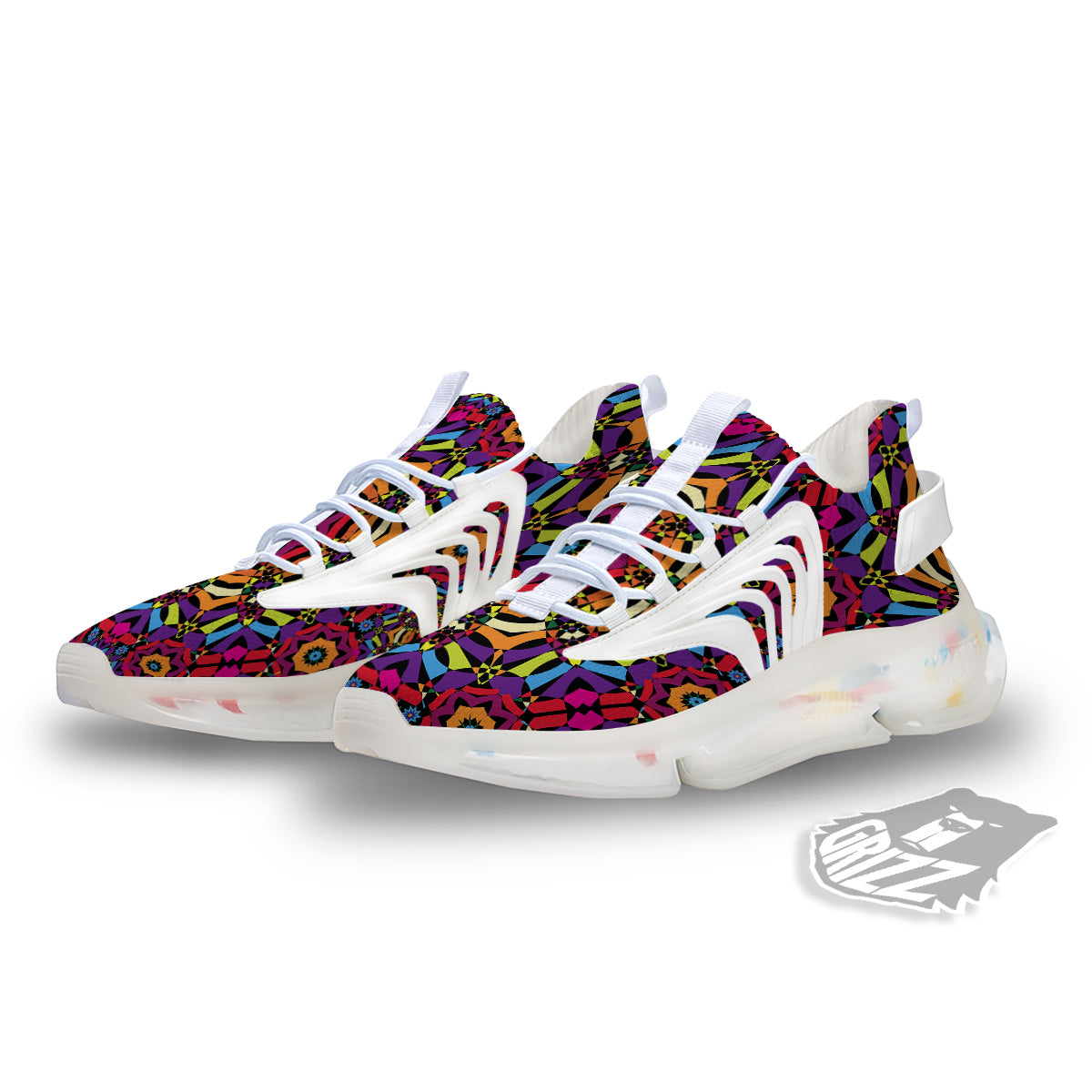 Kaleidoscope Psychedelic Colorful Print White Gym Shoes-grizzshop