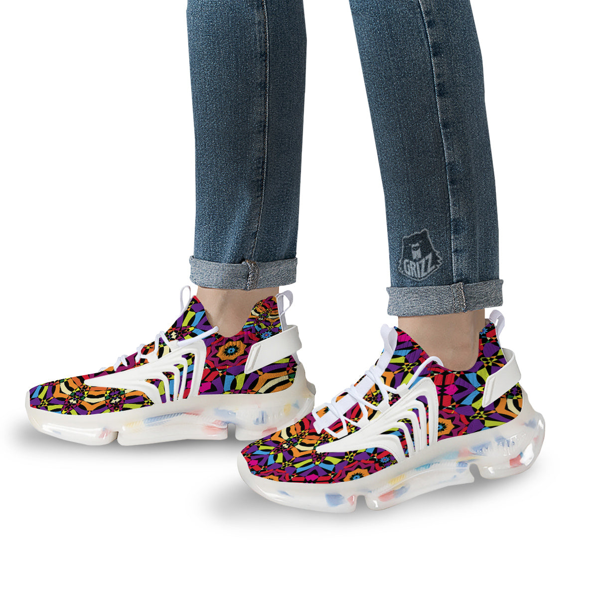 Kaleidoscope Psychedelic Colorful Print White Gym Shoes-grizzshop