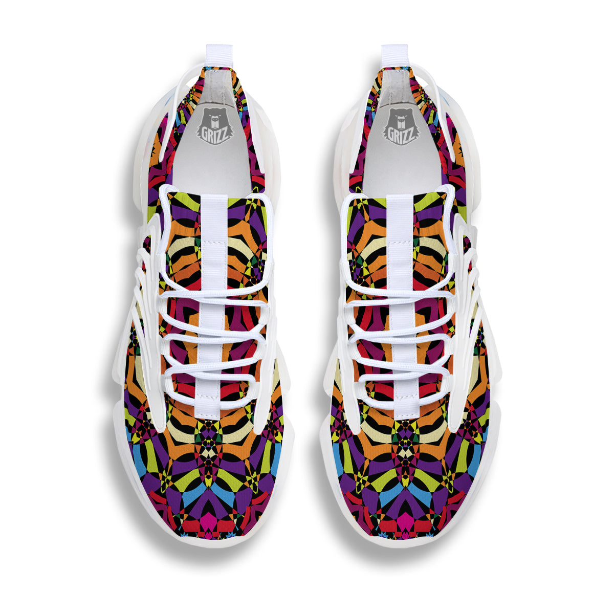 Kaleidoscope Psychedelic Colorful Print White Gym Shoes-grizzshop