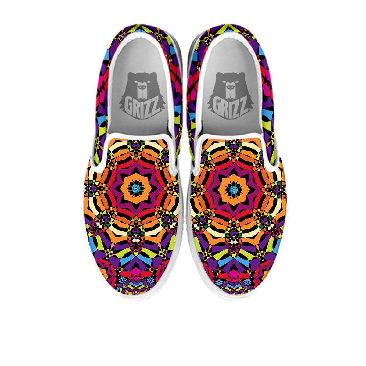 Kaleidoscope Psychedelic Colorful Print White Slip On Shoes-grizzshop