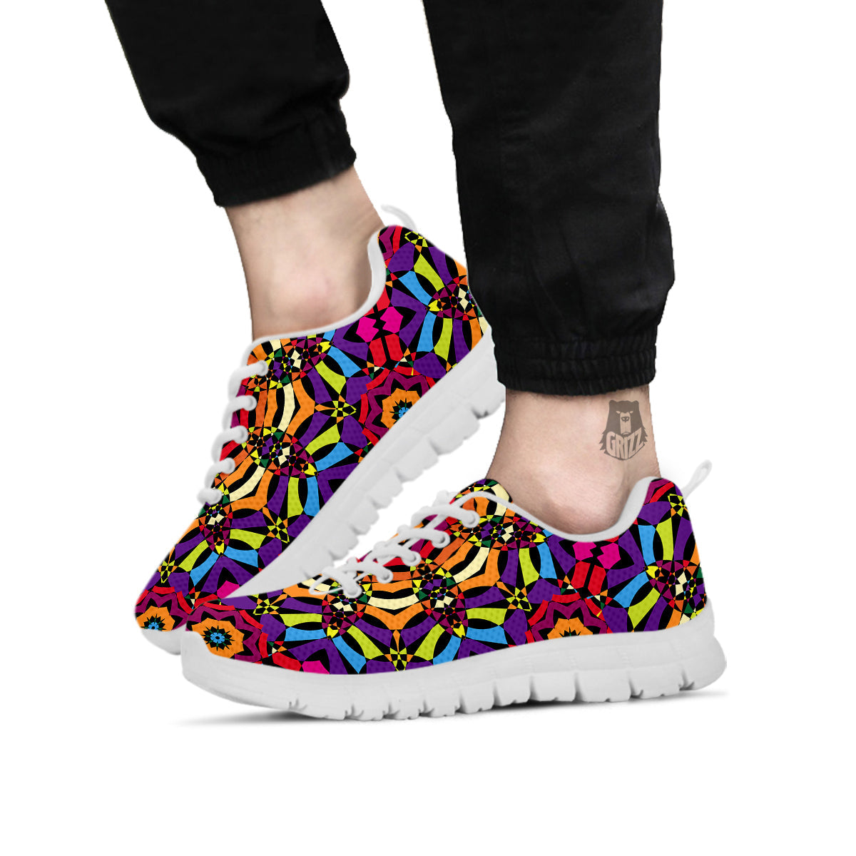 Kaleidoscope Psychedelic Colorful Print White Sneaker-grizzshop