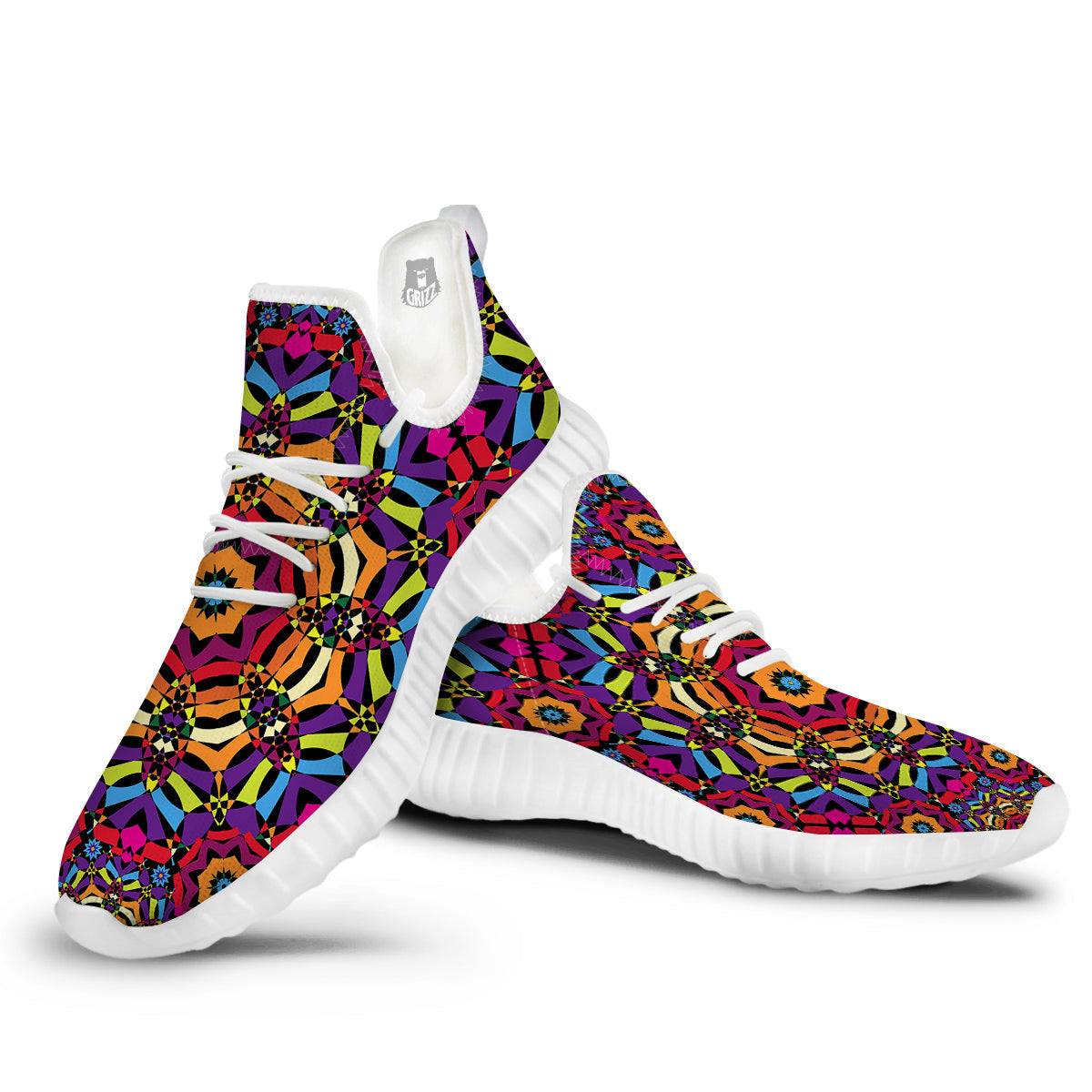 Kaleidoscope Psychedelic Colorful Print White Walking Shoes-grizzshop