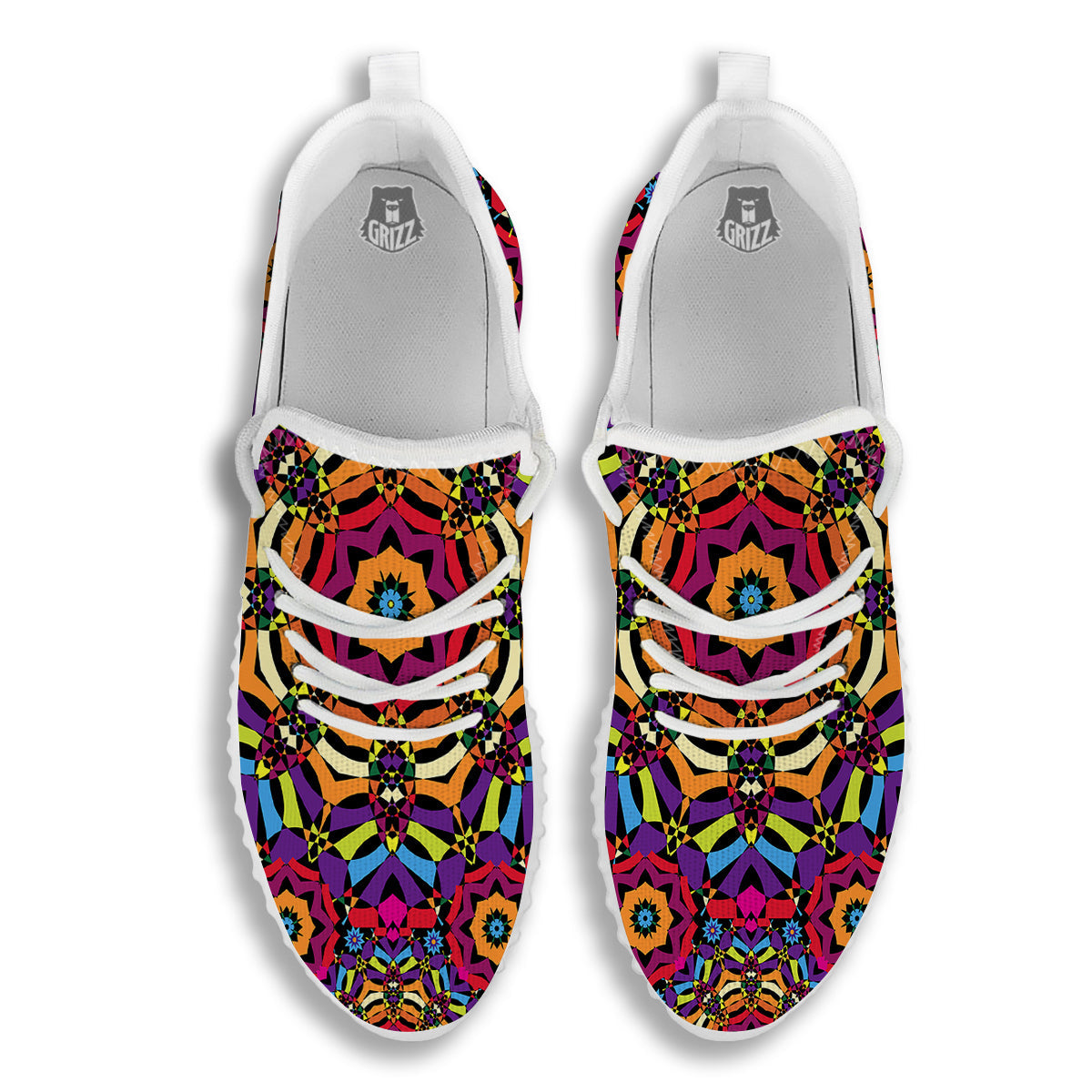 Kaleidoscope Psychedelic Colorful Print White Walking Shoes-grizzshop