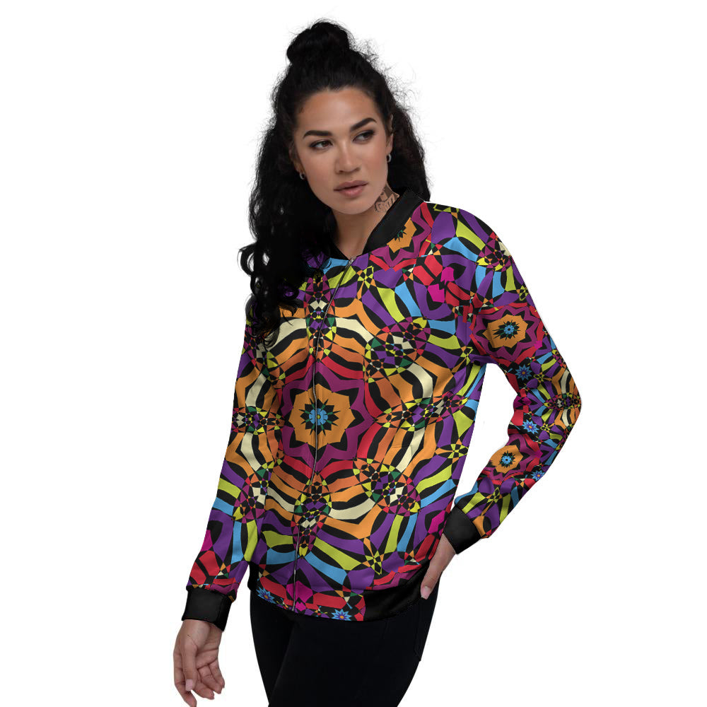 Kaleidoscope Psychedelic Colorful Print Women's Bomber Jacket-grizzshop