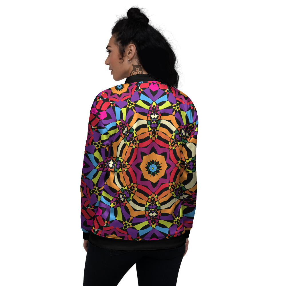 Kaleidoscope Psychedelic Colorful Print Women's Bomber Jacket-grizzshop