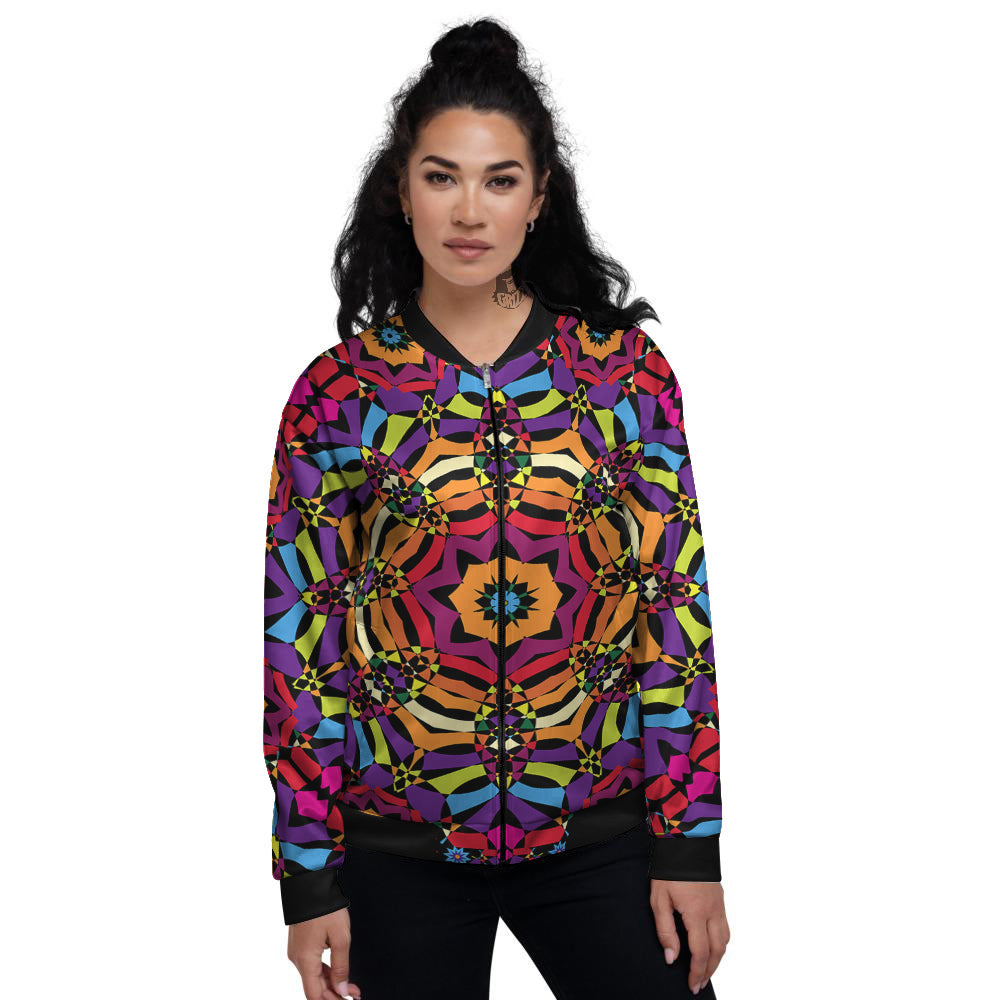 Kaleidoscope Psychedelic Colorful Print Women's Bomber Jacket-grizzshop