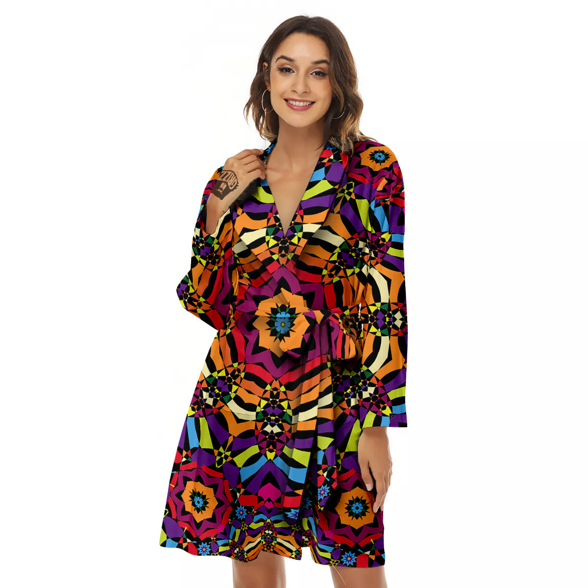 Kaleidoscope Psychedelic Colorful Print Women's Robe-grizzshop