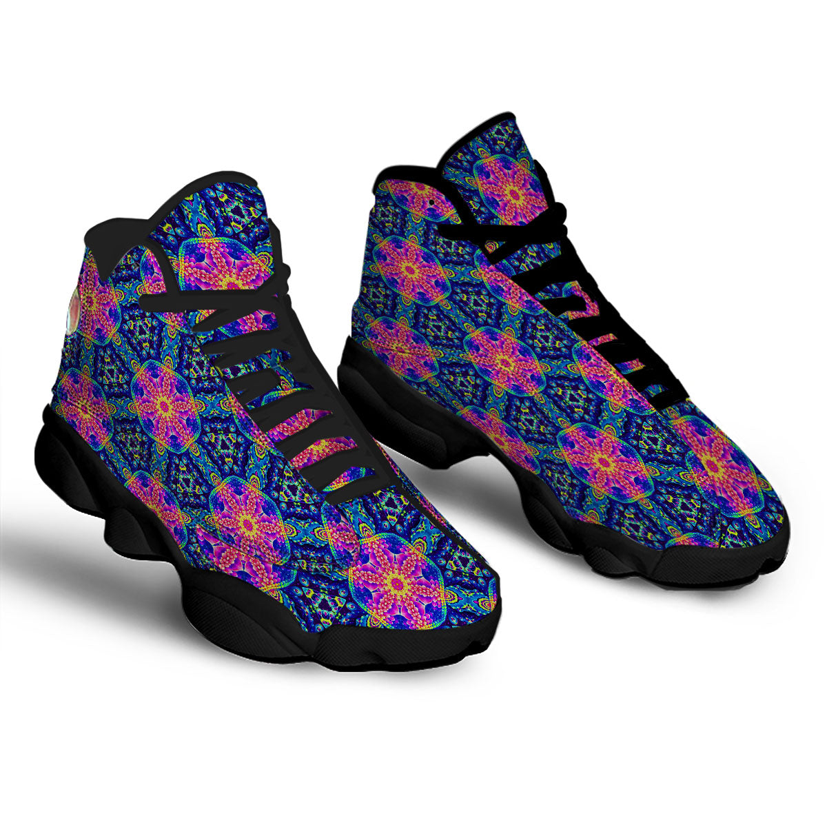 Kaleidoscope Psychedelic Print Pattern Black Basketball Shoes-grizzshop