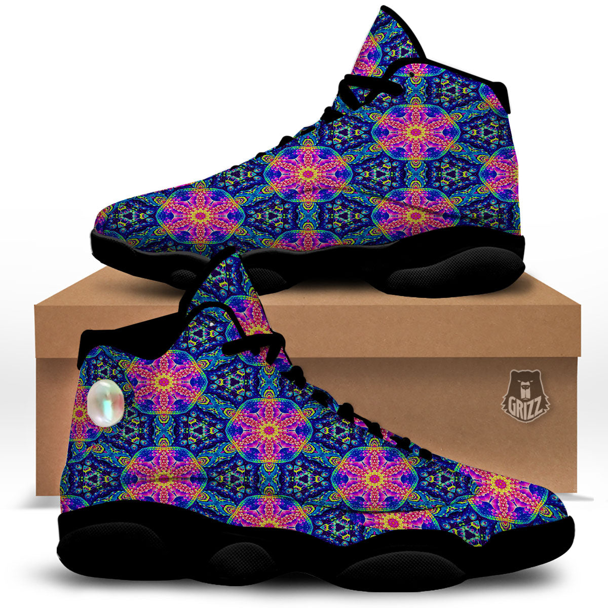 Kaleidoscope Psychedelic Print Pattern Black Basketball Shoes-grizzshop