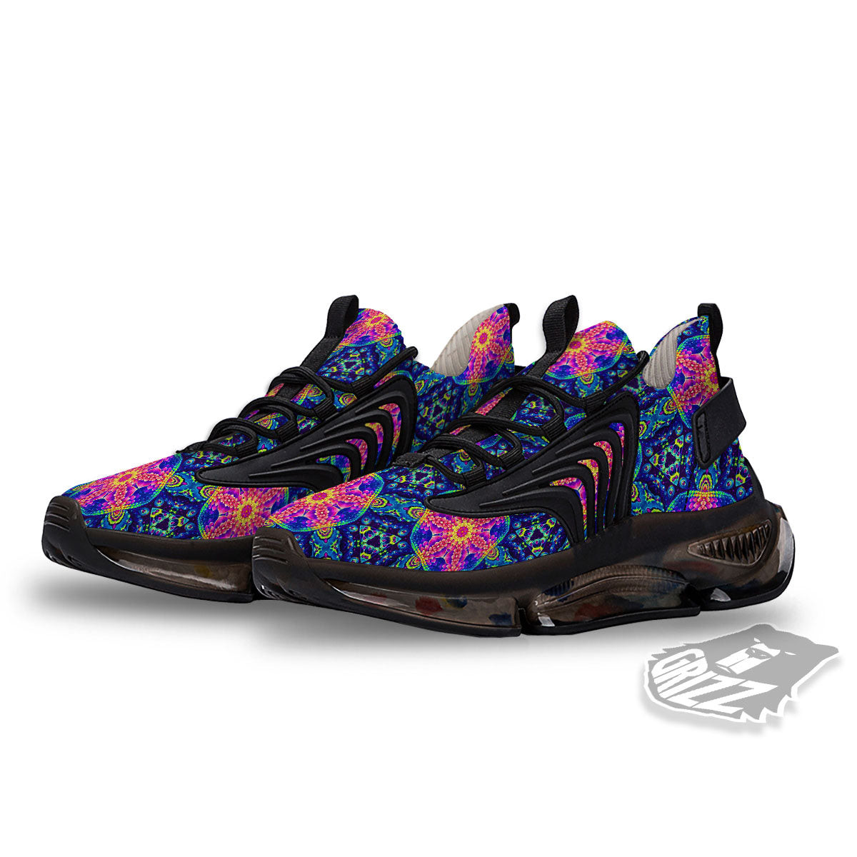 Kaleidoscope Psychedelic Print Pattern Black Gym Shoes-grizzshop