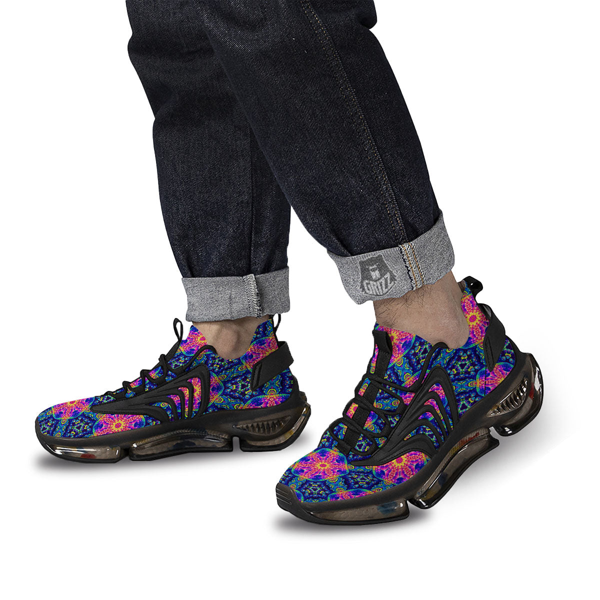 Kaleidoscope Psychedelic Print Pattern Black Gym Shoes-grizzshop