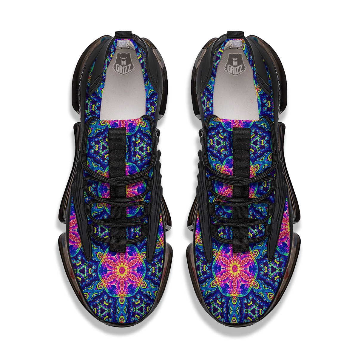 Kaleidoscope Psychedelic Print Pattern Black Gym Shoes-grizzshop