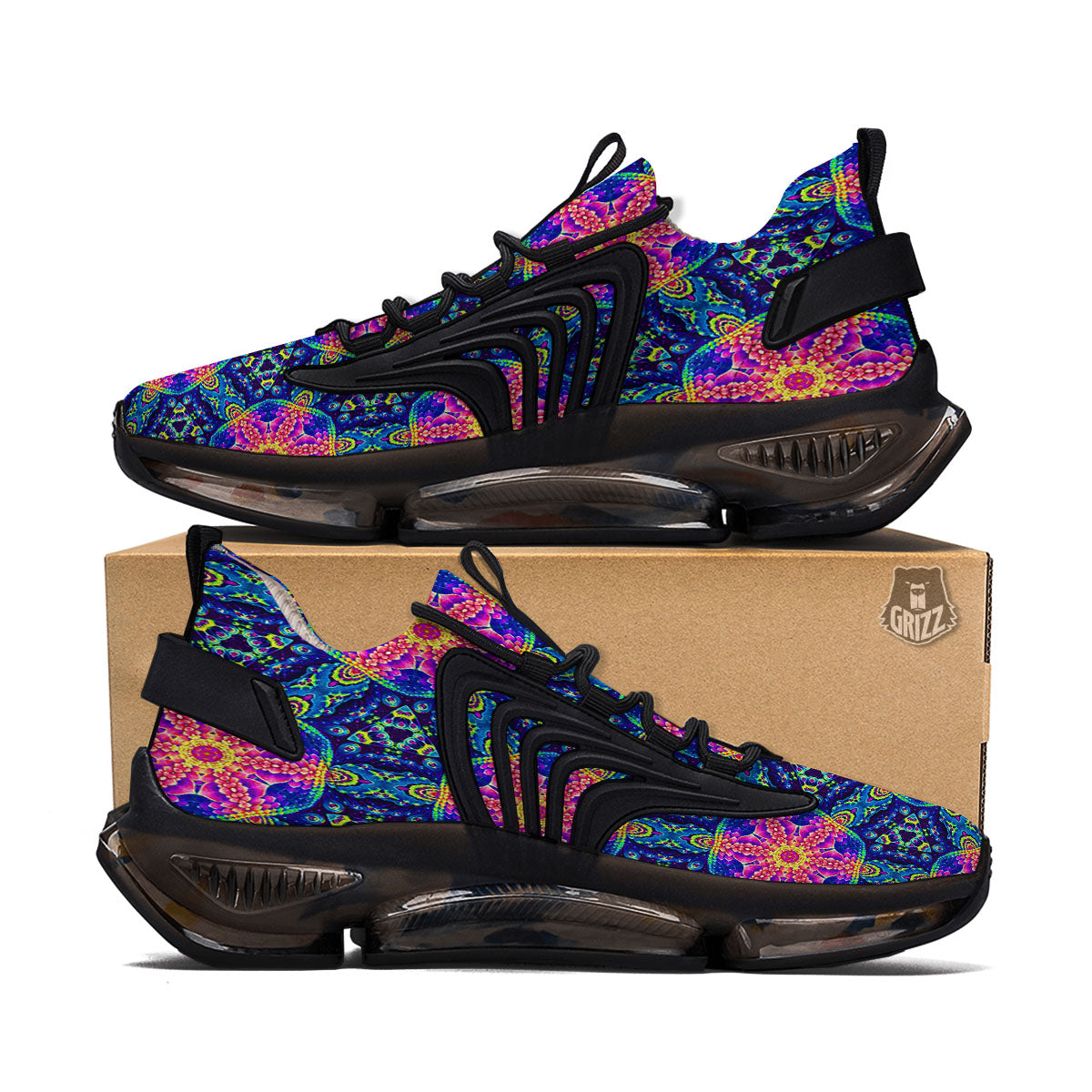 Kaleidoscope Psychedelic Print Pattern Black Gym Shoes-grizzshop