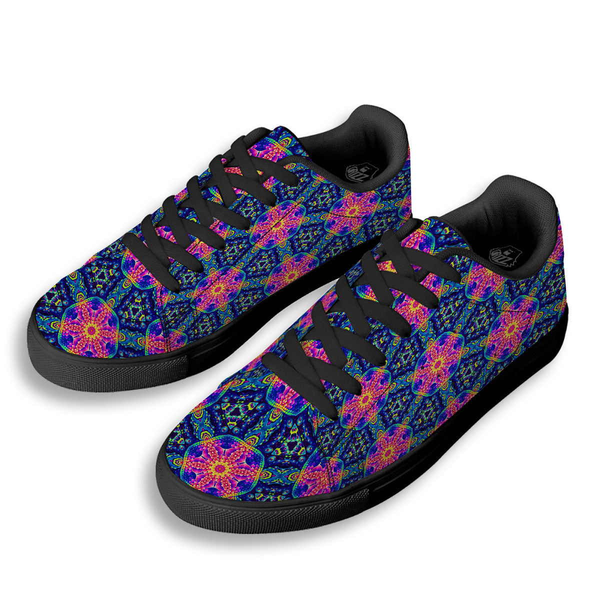 Kaleidoscope Psychedelic Print Pattern Black Low Top Sneakers-grizzshop