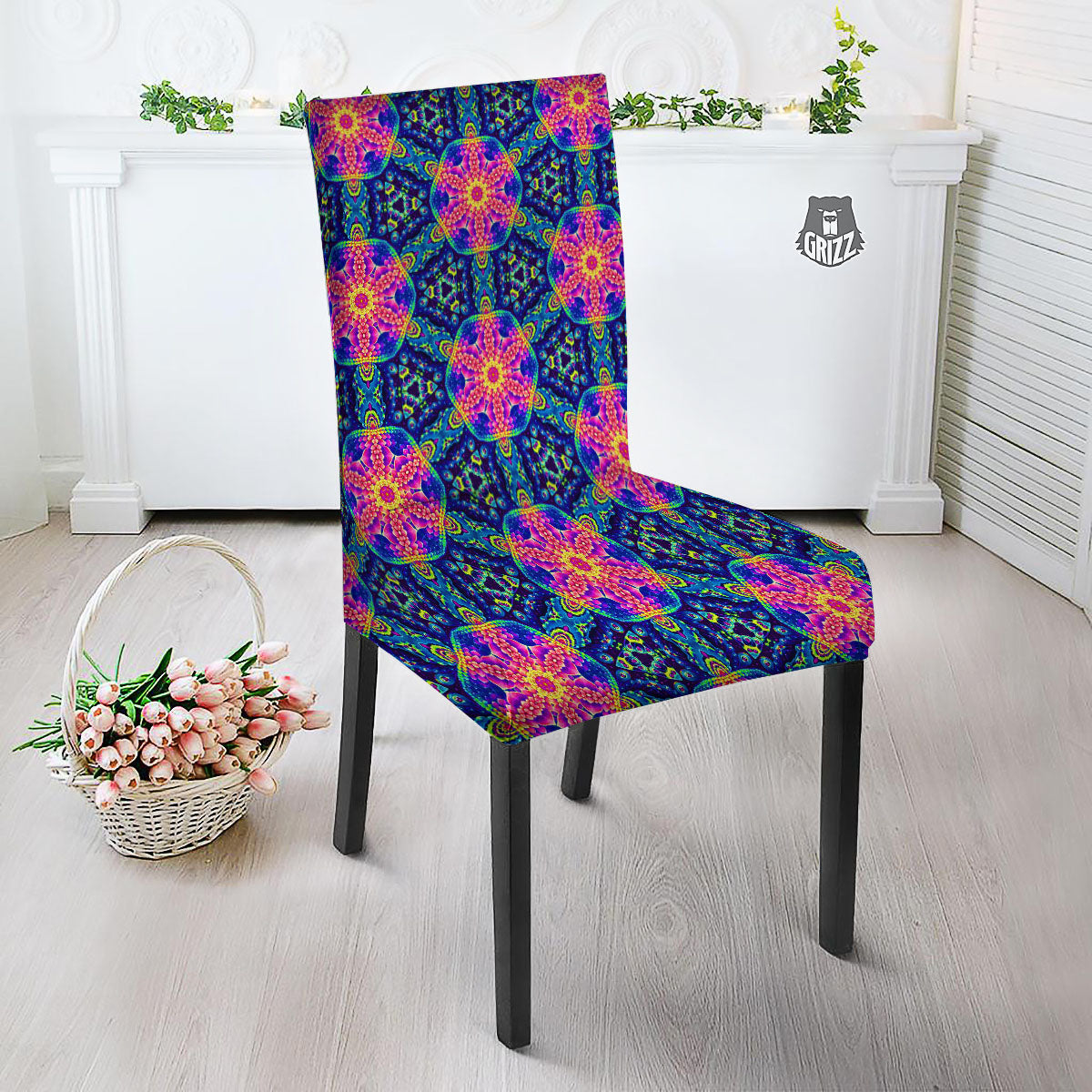 Kaleidoscope Psychedelic Print Pattern Dining Chair Slipcover-grizzshop