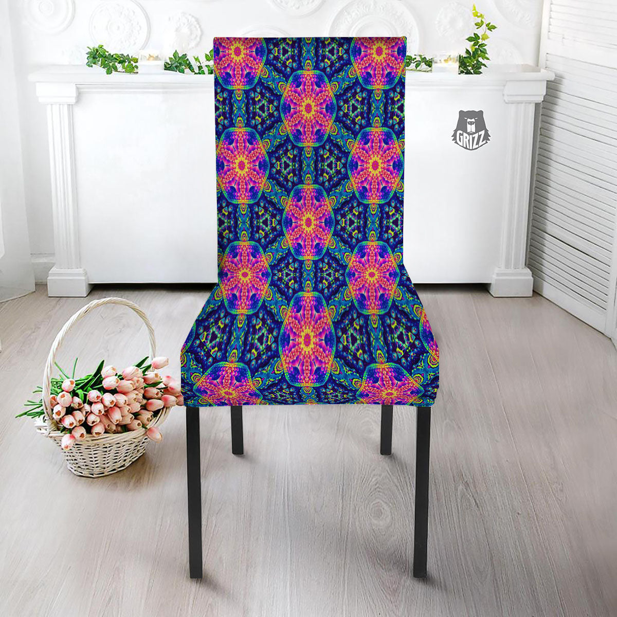Kaleidoscope Psychedelic Print Pattern Dining Chair Slipcover-grizzshop