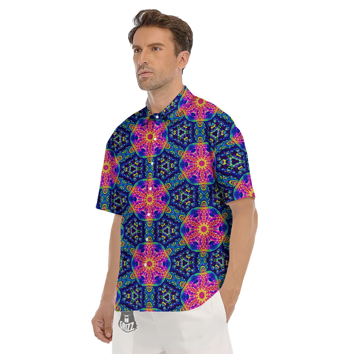 Kaleidoscope Psychedelic Print Pattern Men's Short Sleeve Shirts-grizzshop