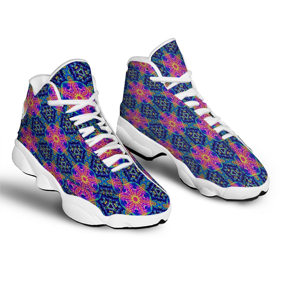 Kaleidoscope Psychedelic Print Pattern White Basketball Shoes-grizzshop