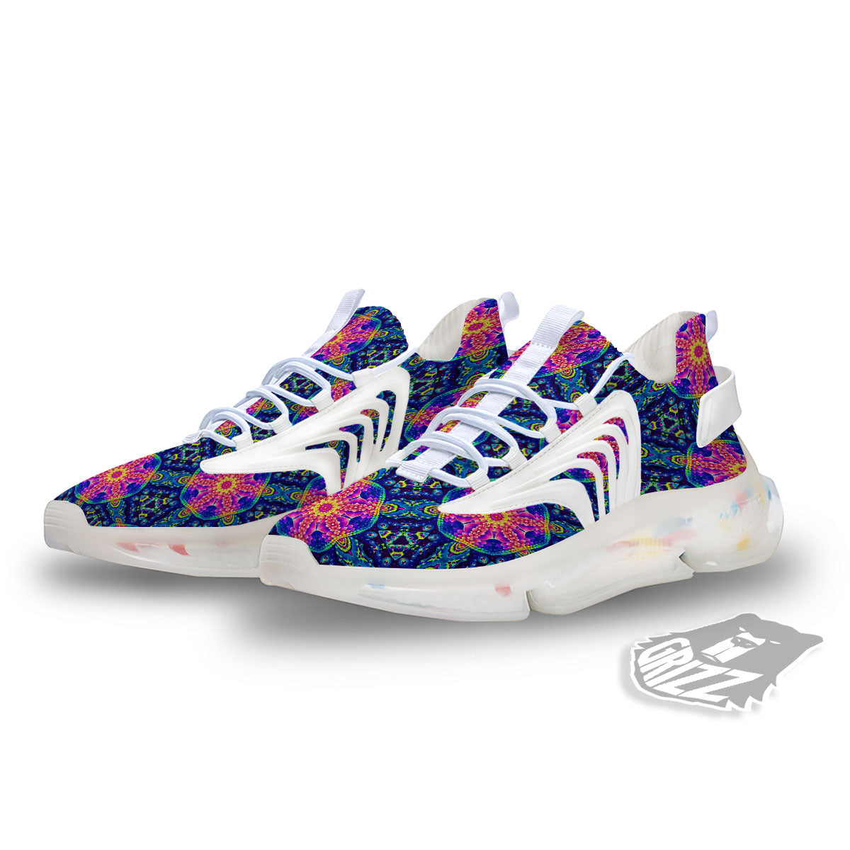 Kaleidoscope Psychedelic Print Pattern White Gym Shoes-grizzshop