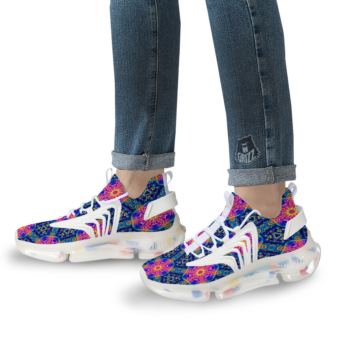 Kaleidoscope Psychedelic Print Pattern White Gym Shoes-grizzshop