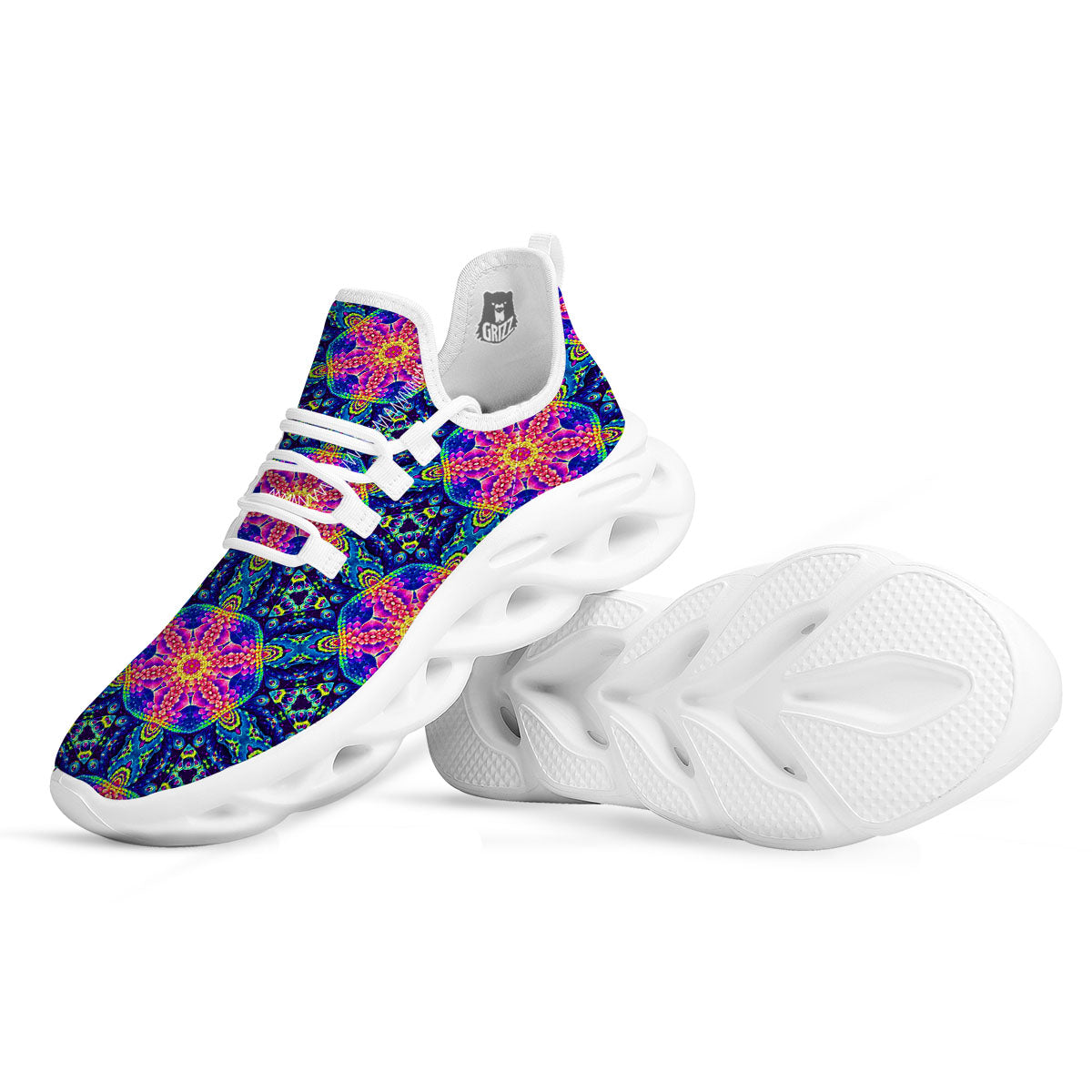Kaleidoscope Psychedelic Print Pattern White Running Shoes-grizzshop
