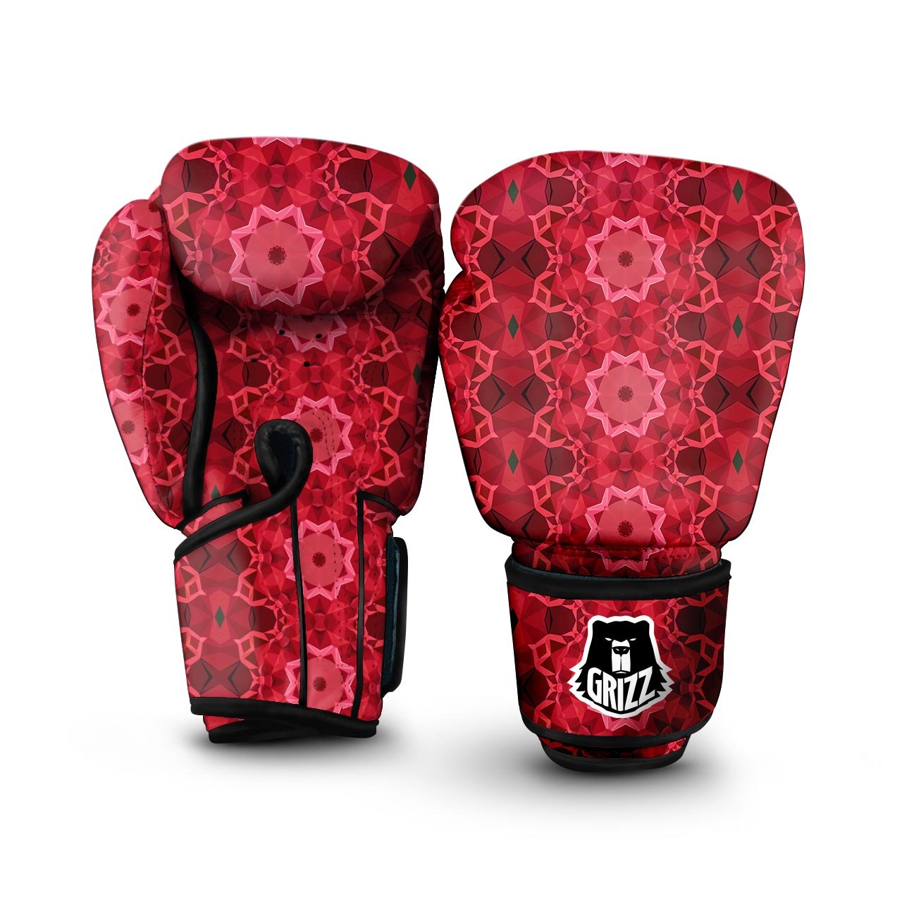 Kaleidoscope Red Print Pattern Boxing Gloves-grizzshop