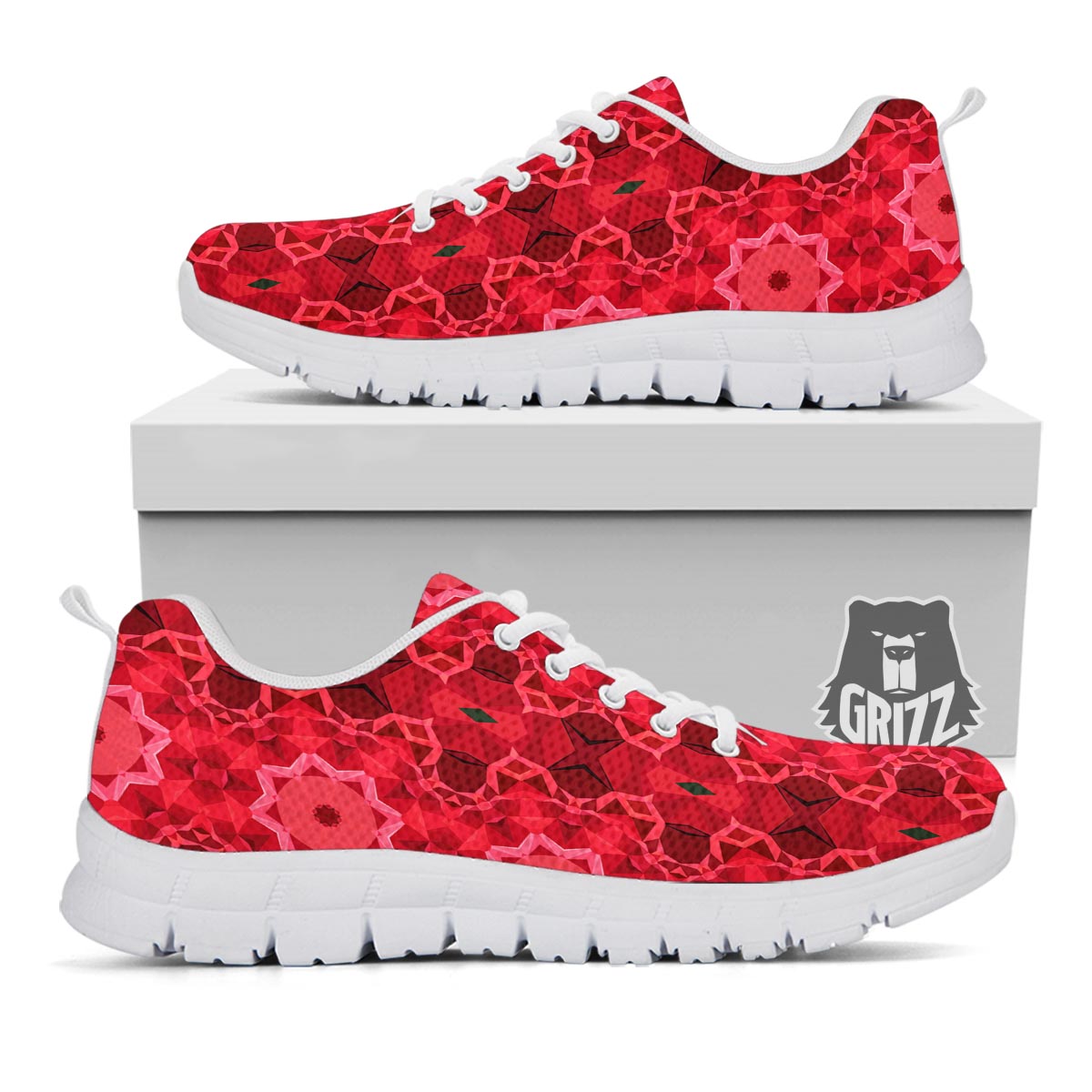 Kaleidoscope Red Print Pattern White Sneaker-grizzshop