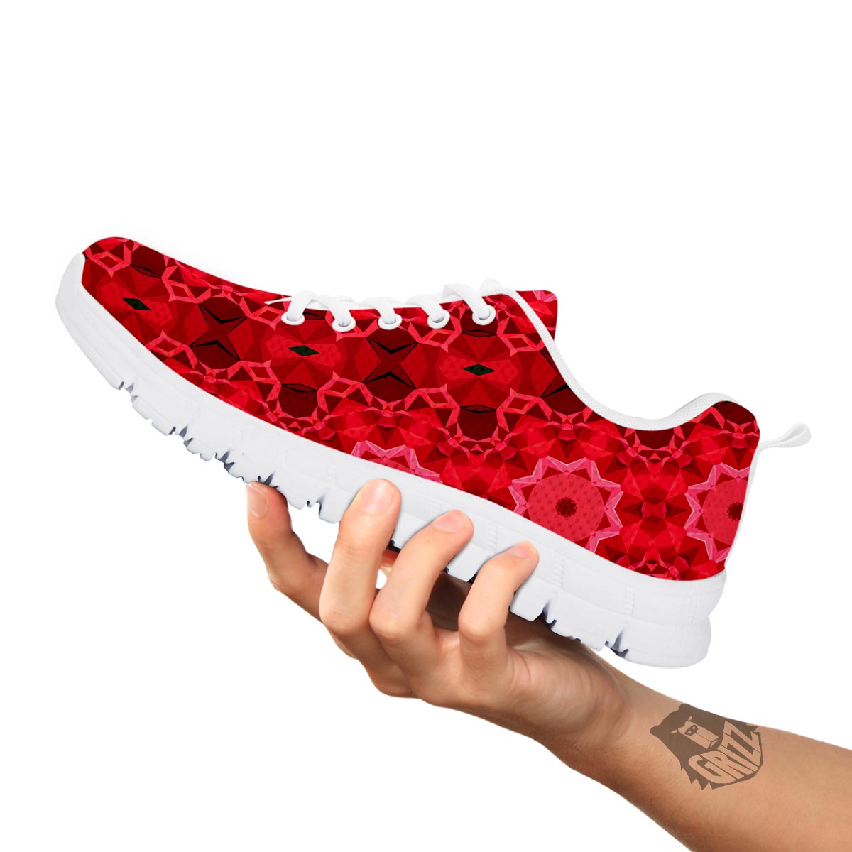 Kaleidoscope Red Print Pattern White Sneaker-grizzshop