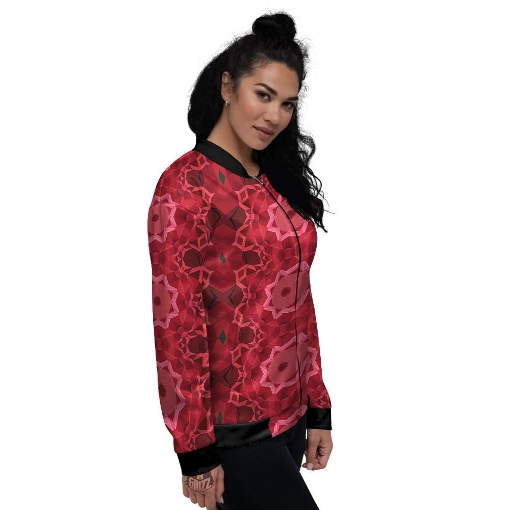 Kaleidoscope Red Print Pattern Women's Bomber Jacket-grizzshop